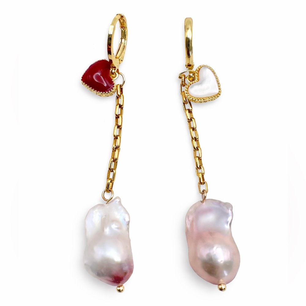 S925 Reversible Mother of Pearl and Flame Ball Pearl Dangle Earrings
